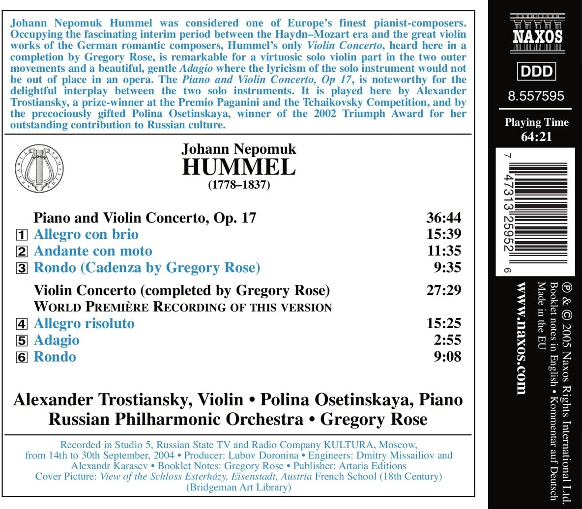 HUMMEL: Piano and Violin Concerto, Op 17; Violin Concerto - slide-1