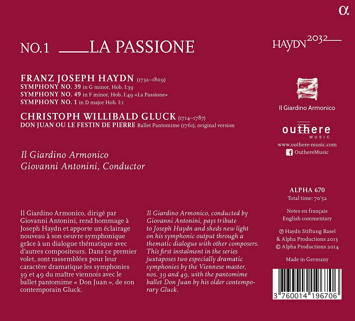 Haydn 2032 vol. 1: Symphonies Nos. 39; 49 & 1; Gluck: Don Juan ou Le Festin de Pierre, Ballet Pantomime - slide-1