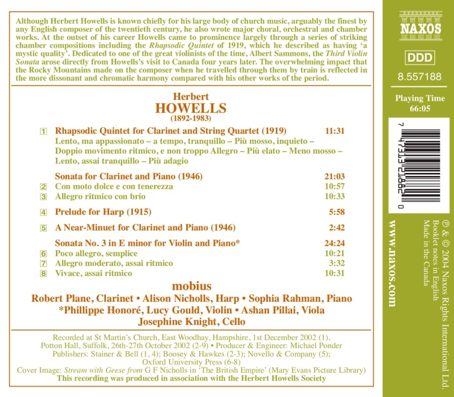 HOWELLS: Rhapsodic Quintet; Violin Sonata No. 3 - slide-1