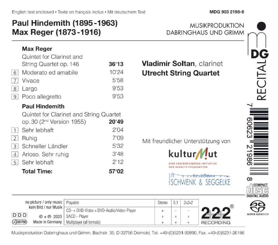 Hindemith; Reger: Clarinet Quintets - slide-1