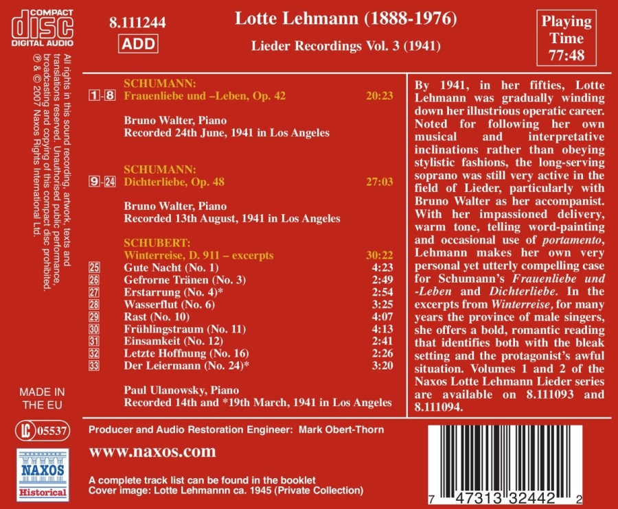 LEHMANN Lotte - Lieder Recordings Vol. 3 - slide-1
