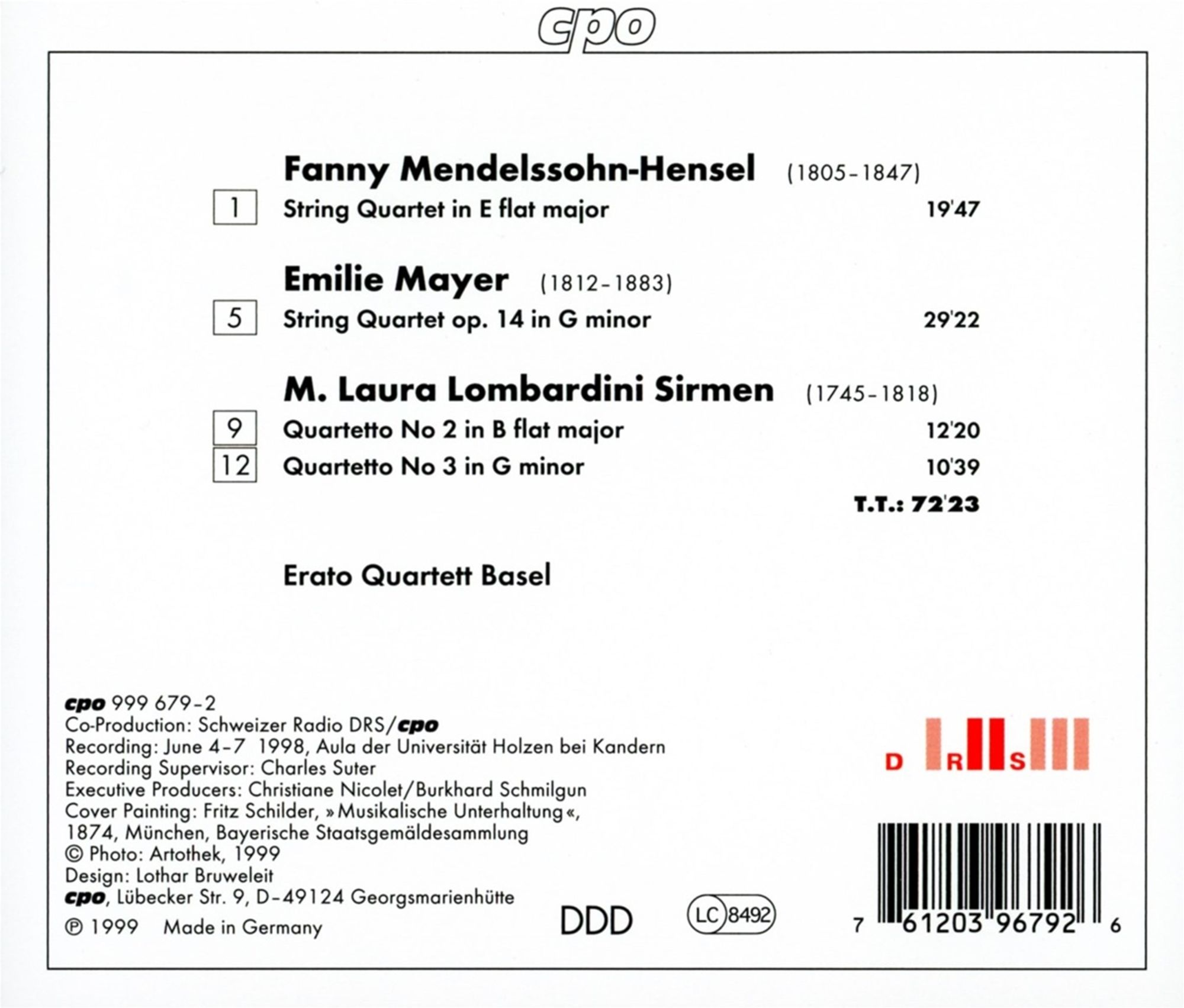 Fanny Mendelssohn /Mayer /Lombardini: String Quartets - slide-1