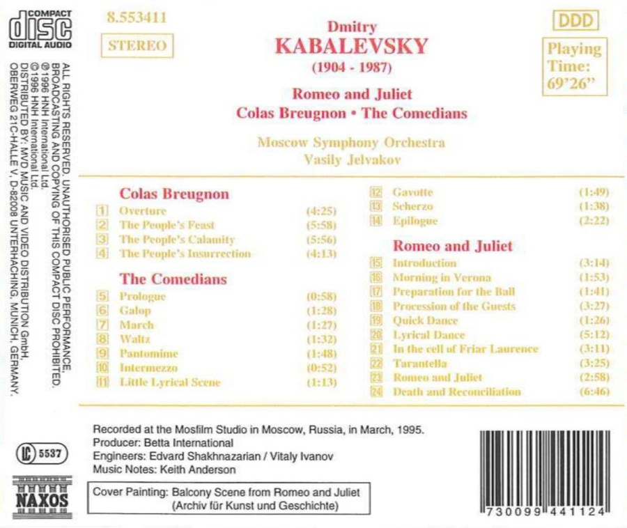KABALEVSKY: Romeo and Juliet; Colas Breugnon, Comedians - slide-1