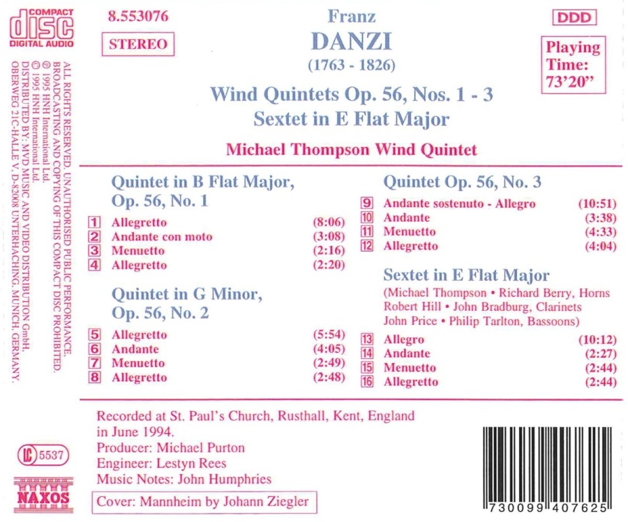 DANZI: Wind Quintets, Op. 56, Nos. 1-3, Wind Sextet, Op. 10 - slide-1