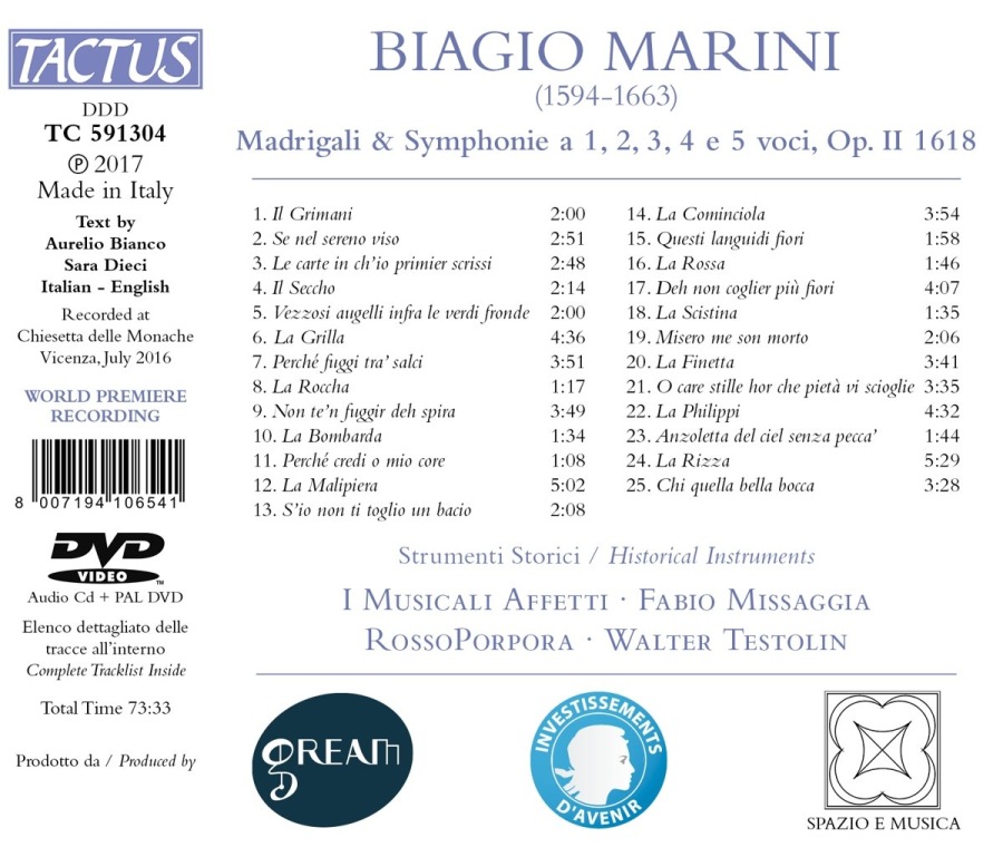 Marini: Madrigali & Symfonie a 1, 2, 3, 4 e 5 voci, Op. II 1618 - slide-1