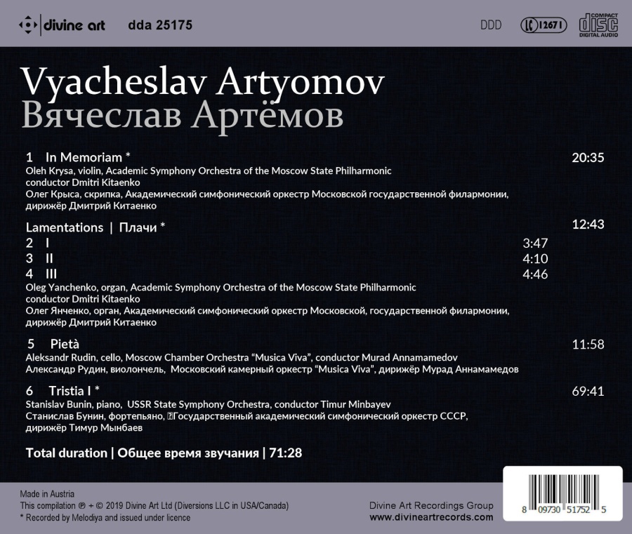 Artyomov: In Memoriam; Lamentations; Pietà; Tristia I - slide-1