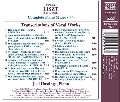 Liszt: Complete Piano Music Vol. 44- Transcriptions of Vocal Works (Hastings) (Liszt Complete Piano Music, Vol. 44) - slide-1