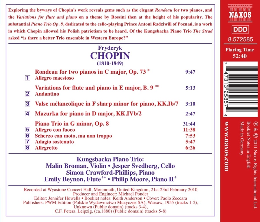 Chopin: Piano Trio Op. 8, Rondeau for two pianos, Variations for flute & piano, Valse mélancolique, Mazurka - slide-1