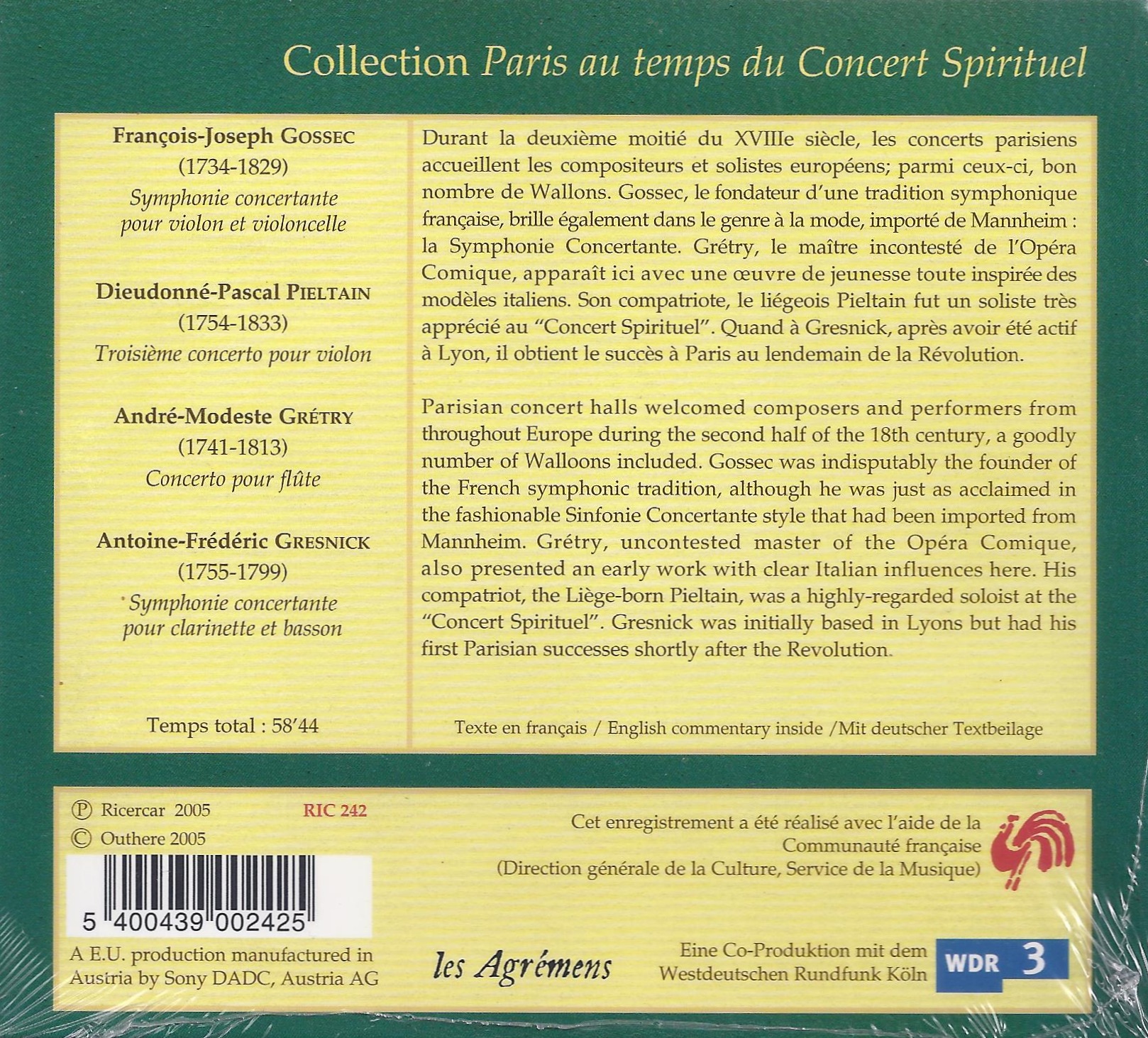 Gretry, Gossec, Pieltain: Concertos & Symphonies - slide-1