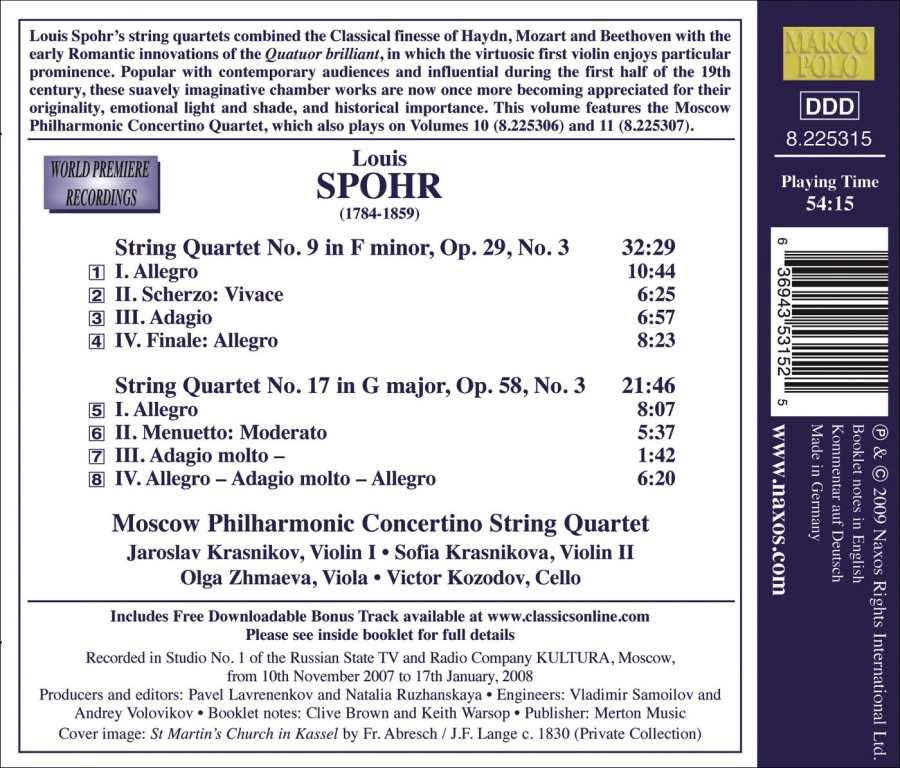 Spohr: String Quartets Vol. 13  -  No. 9 Op. 29 No. 3 & No. 17 Op. 58 No. 3 - slide-1