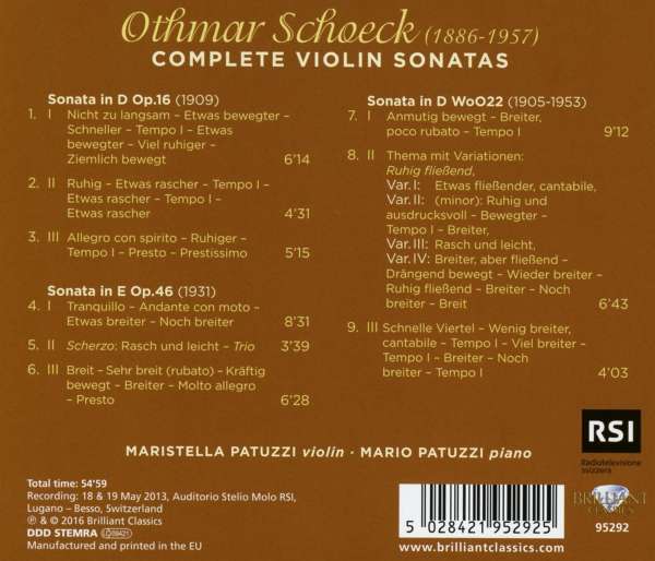 Schoeck: Complete Violin Sonatas - slide-1
