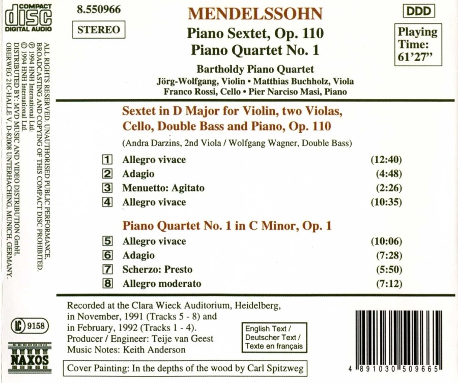 MENDELSSOHN: Piano Sextet, Op. 110, Piano Quartet No. 1 - slide-1