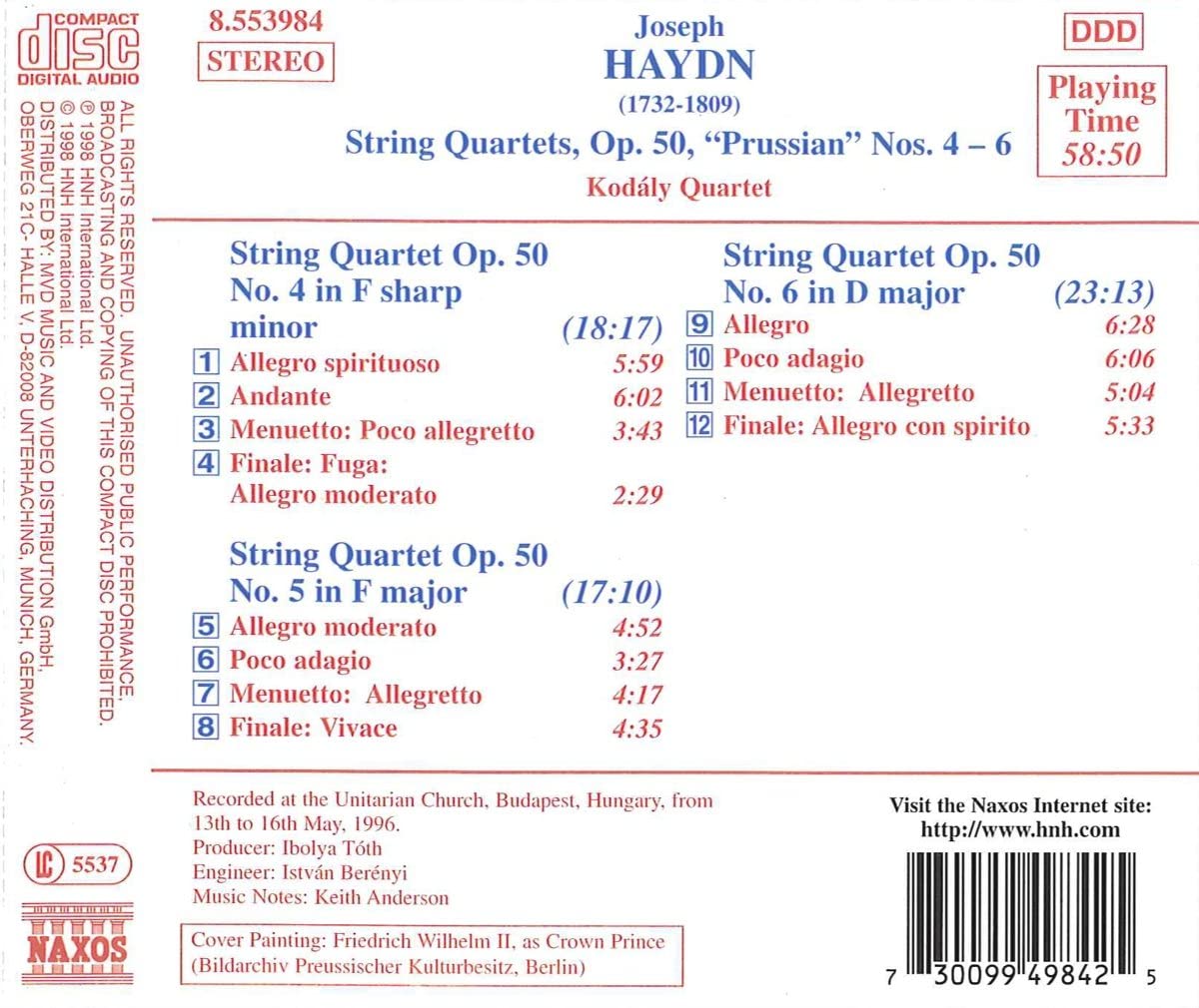 HAYDN: String Quartets "Prussian", Op. 50, Nos. 4-6 - slide-1