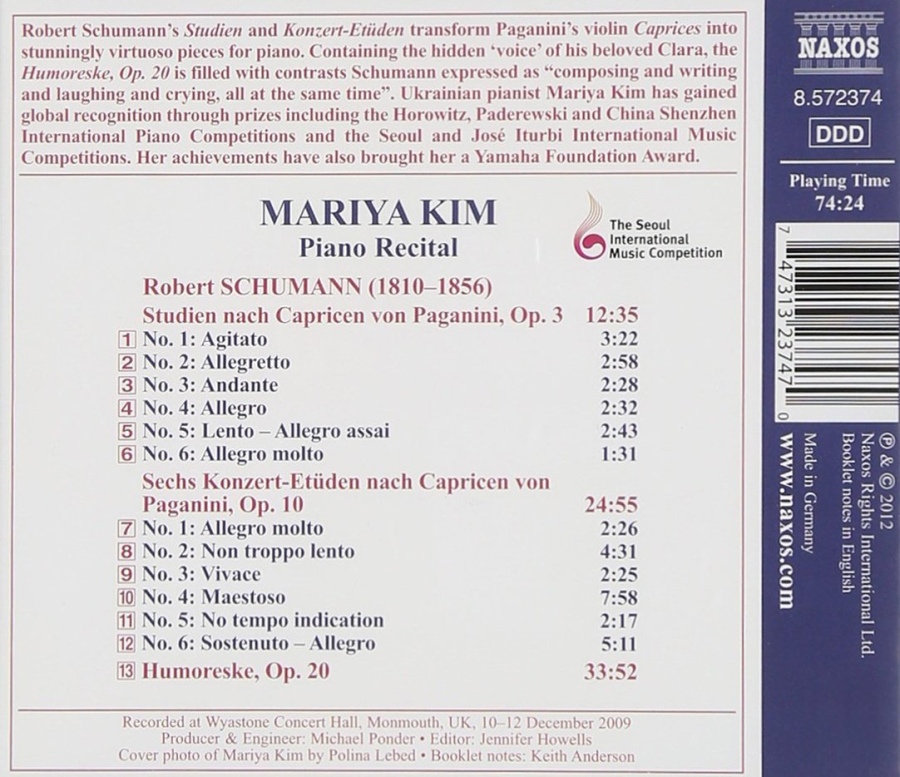 Mariya Kim: Piano Recital - Schumann: Paganini Caprices, Humoreske - slide-1
