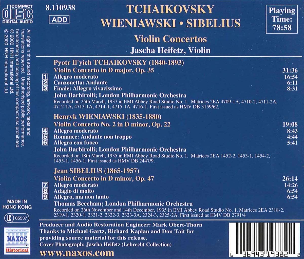 Tchaikovsky/Wieniawski/Sibelius: Violin Concertos - slide-1