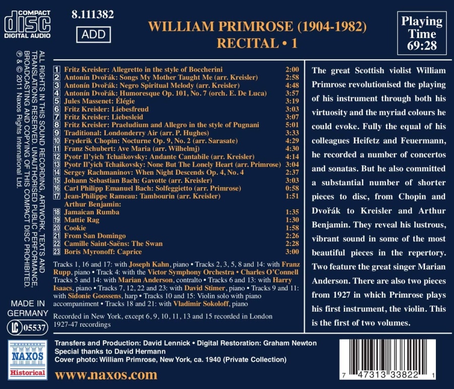 William Primrose: Recital Vol. 1, nagr. 1927-1947 - slide-1