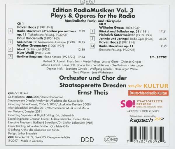 Hindemith, Weil,l Haas: Sutermeister Gronostay/ Grosz: Plays & Operas for the Radio - slide-1