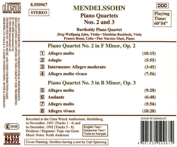 MENDELSSOHN: Piano Quartets Nos. 2 and 3 - slide-1