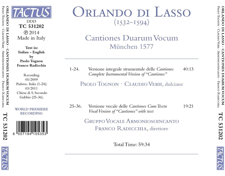 Lasso: Cantiones Duarum Vocum, München, 1577 - slide-1