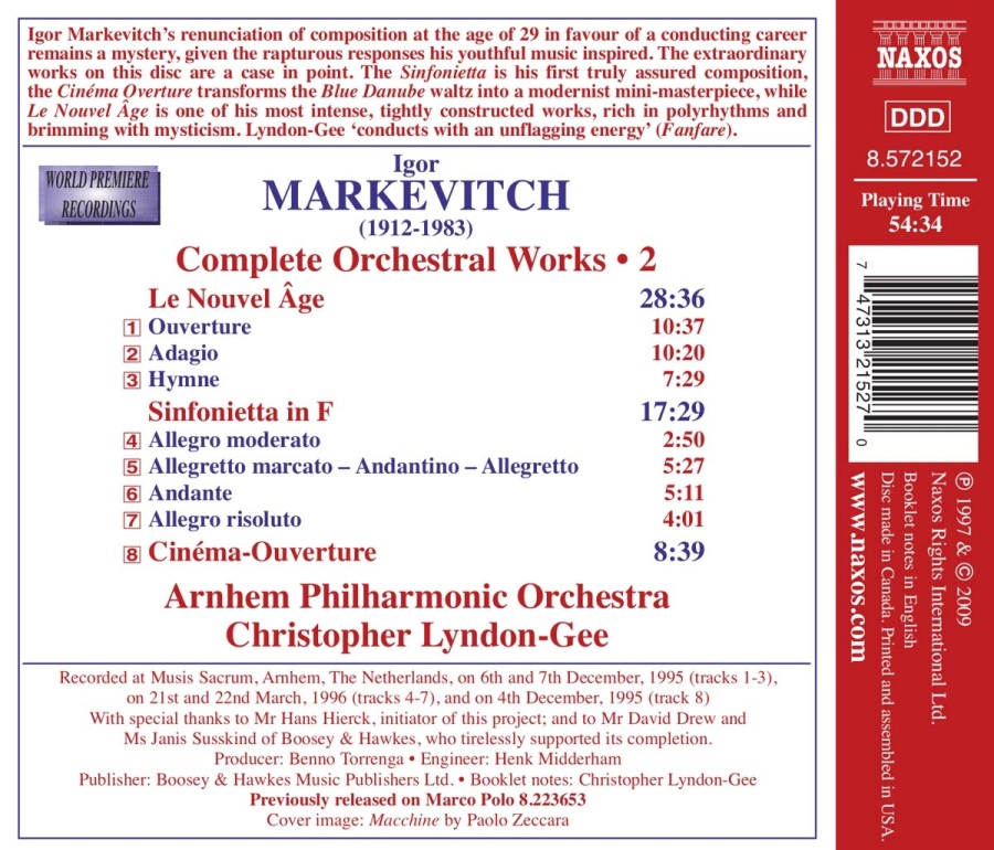 Markevitch: Orchestral Works Vol. 2 - Le Nouvel Âge, Sinfonietta in F, Cinéma-Ouverture - slide-1