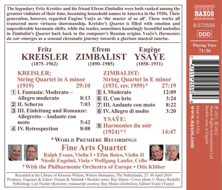 Fritz Kreisler & Efrem Zimbalist: String Quartets, Ysaye: Harmonies du soir - slide-1