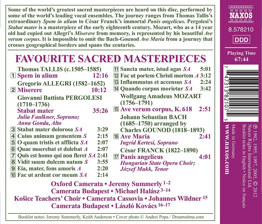 Favourite Sacred Masterpieces - Tallis: Spem in alium, Allegri: Miserere, Pergolesi: Stabat mater, Bach/Gounod: Ave Maria, ... - slide-1