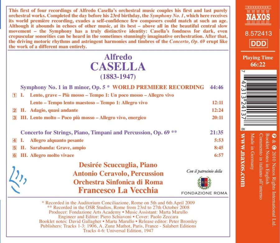 Casella: Symphony No. 1, Concerto for Strings, Piano, Timpani and Percussion - slide-1
