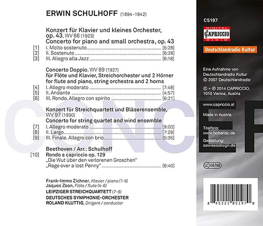Schulhoff: Concertos - for piano for flute for string quartet - slide-1