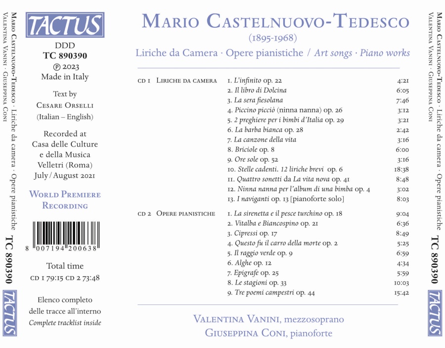 Castelnuovo-Tedesco: Art songs; Piano works - slide-1