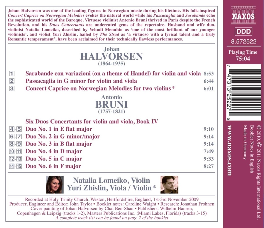 Halvorsen: Sarabande, Pasacaglia, Concert Caprice; Antonio Bruni: Six Duos Concertants - slide-1