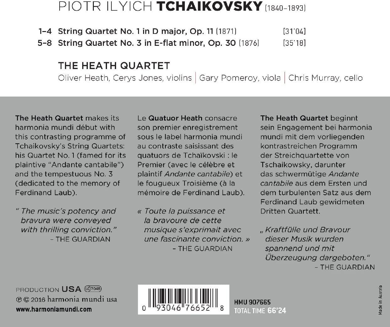Tchaikovsky: String Quartets Nos. 1 & 3 - slide-1