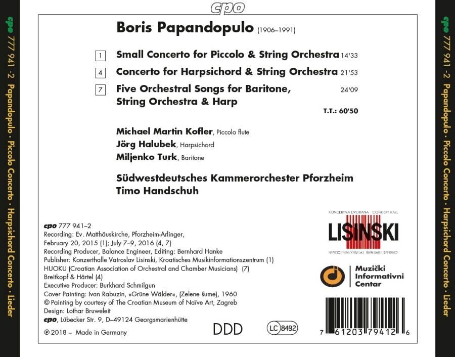 Papandopulo: Flute Concerto; Harpsichord Concerto; Five Orchestral Songs - slide-1