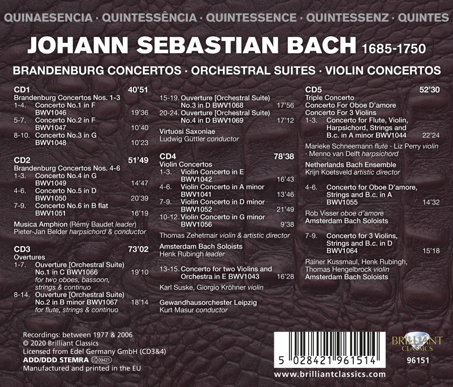 Quintessence J.S. Bach: Brandenburg Concertos, Orchestral Suites, Violin Concertos - slide-1