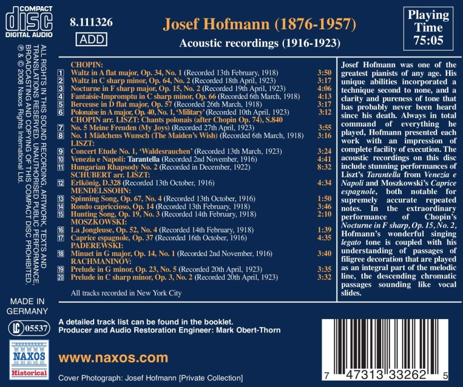 HOFMANN, Josef: Historical Recordings (1916-1923) - slide-1