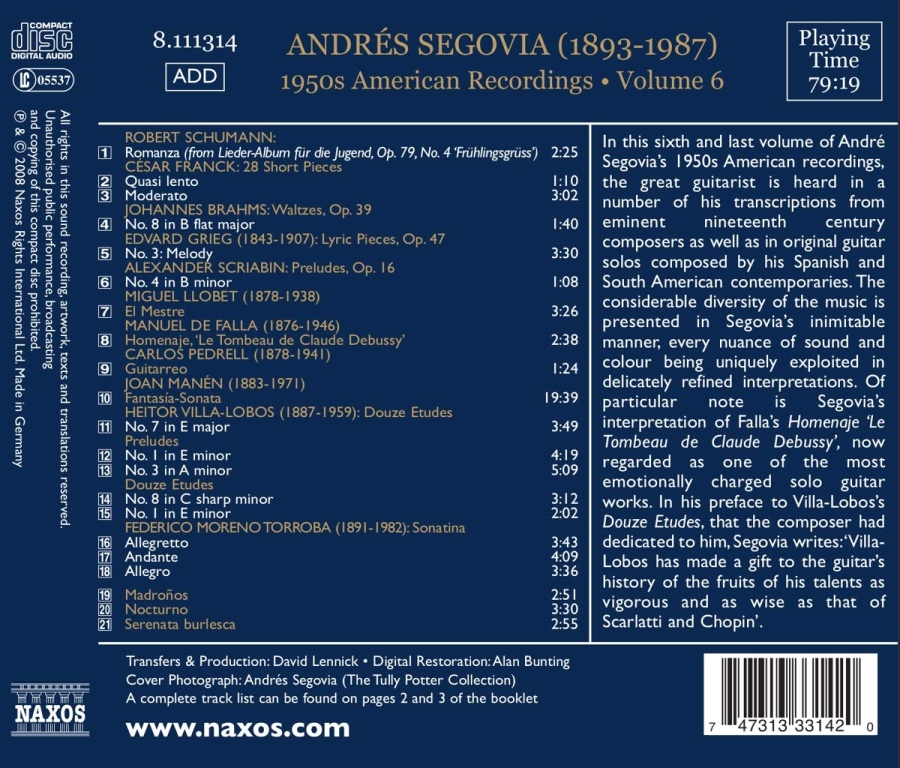 Segovia Andres: 1950s American Recordings Vol. 6 - slide-1