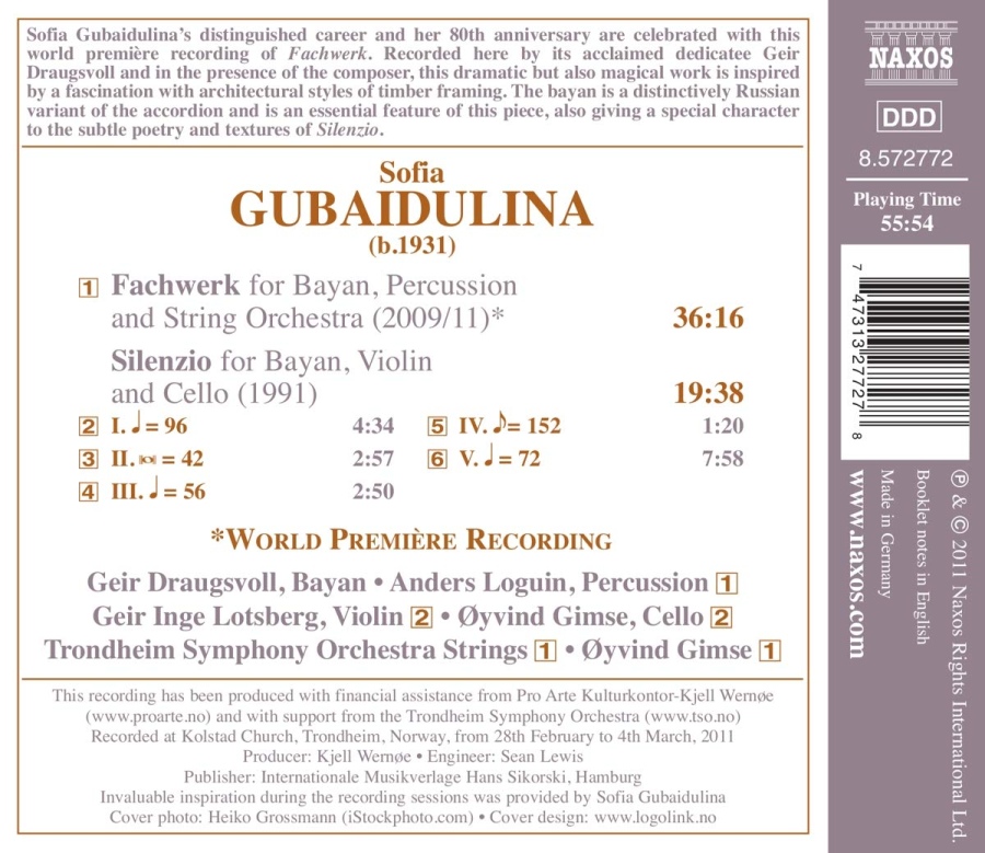 Sofia Gubaidulina: Fachwerk for Bayan, Percussion and String Orchestra, Silenzio for Bayan, Violin and Cello - slide-1