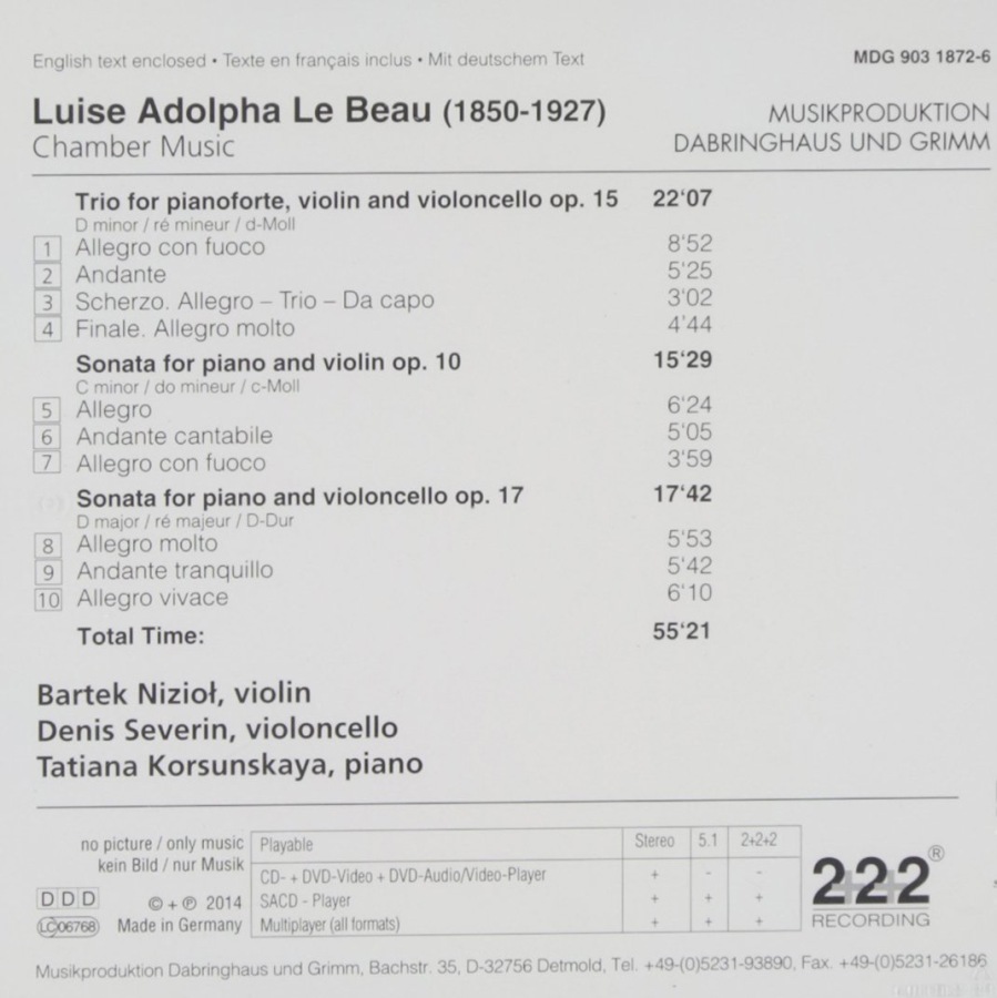 Le Beau: Violin Sonata ,Cello Sonata, Piano Trio - slide-1
