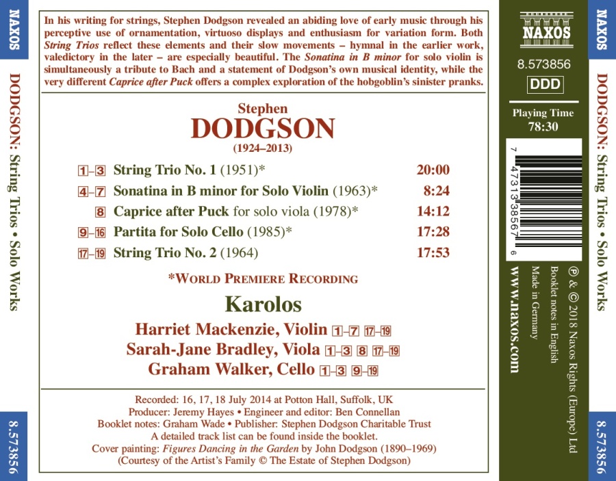 Dodgson: String Trios; Works for Solo Violin, Solo Viola and Solo Cello - slide-1