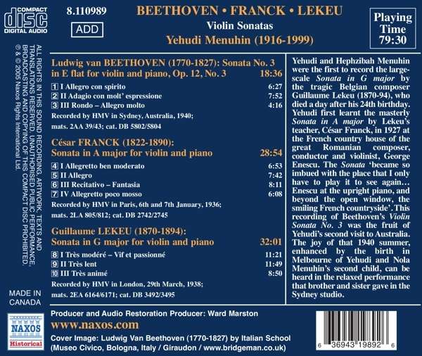 Violin Sonatas: Beethoven / Franck / Lekeu - slide-1