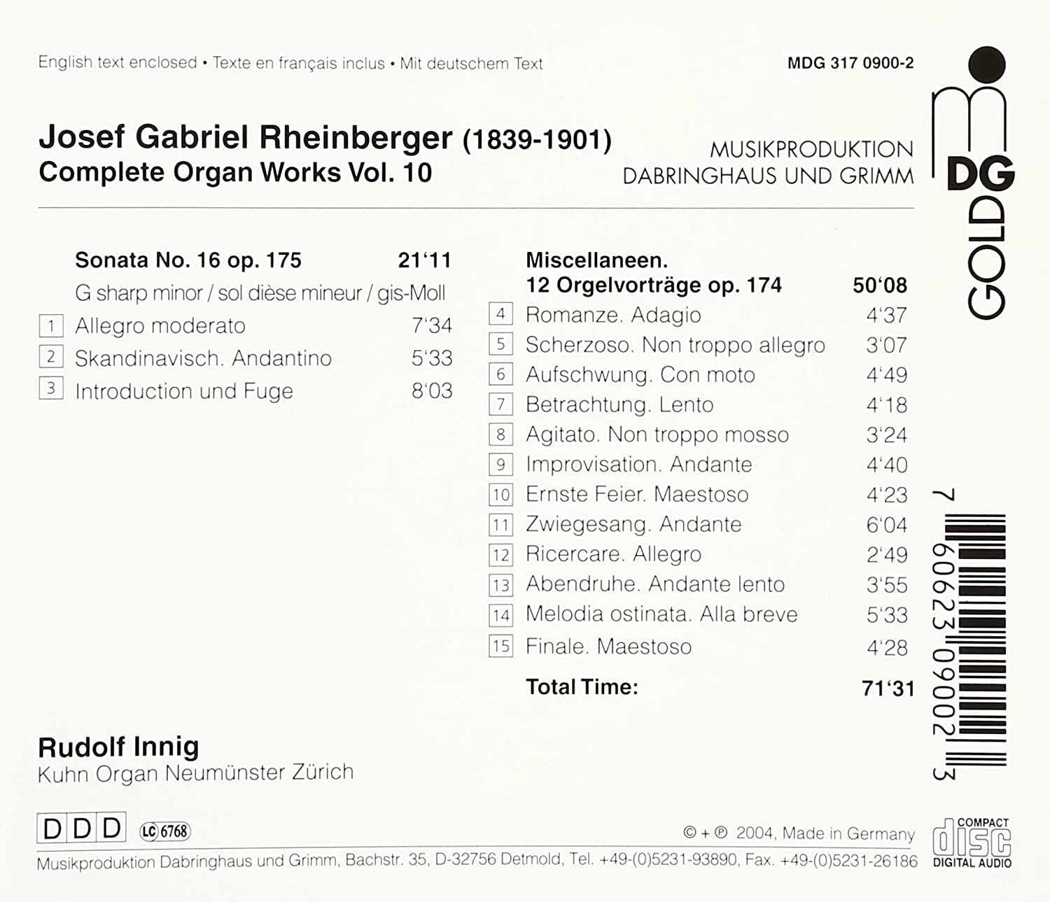 Rheinberger: Complete Organ Works Vol. 10 - slide-1