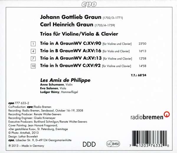 Graun: Trios for Violin or Viola & Clavier - slide-1