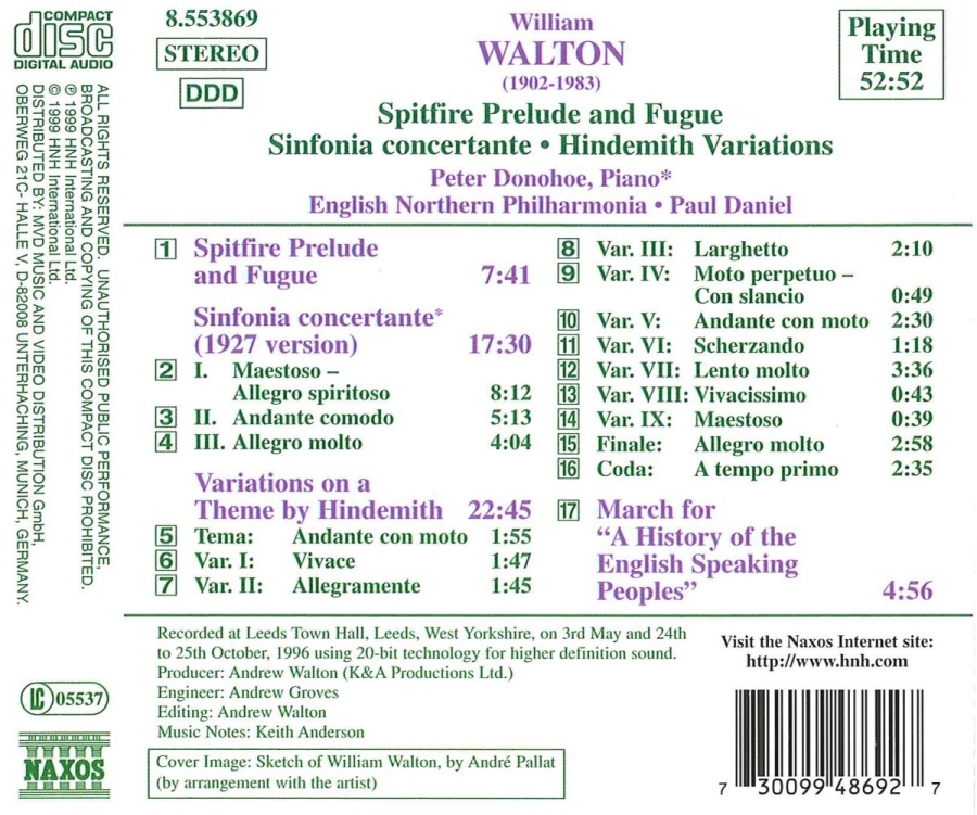 WALTON: Spitfire Prelude and Fugue; Sinfonia Concertante; Hindemith Variations - slide-1