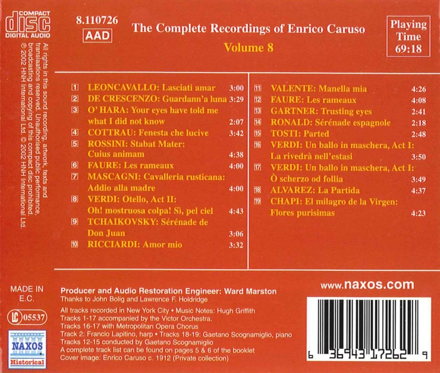 CARUSO, Enrico: Complete Recordings, Vol. 8 (1913-1914) - slide-1