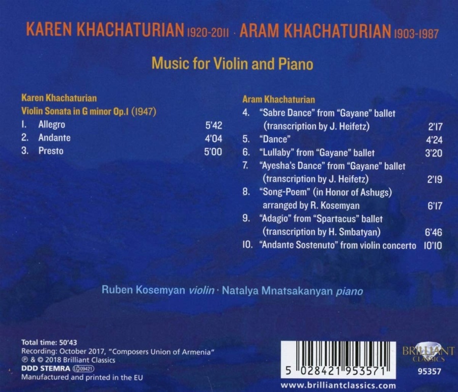 Aram & Karen Khachaturian: Music for Violin and Piano - slide-1