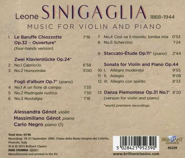 Sinigaglia: Music for Violin and Piano - slide-1