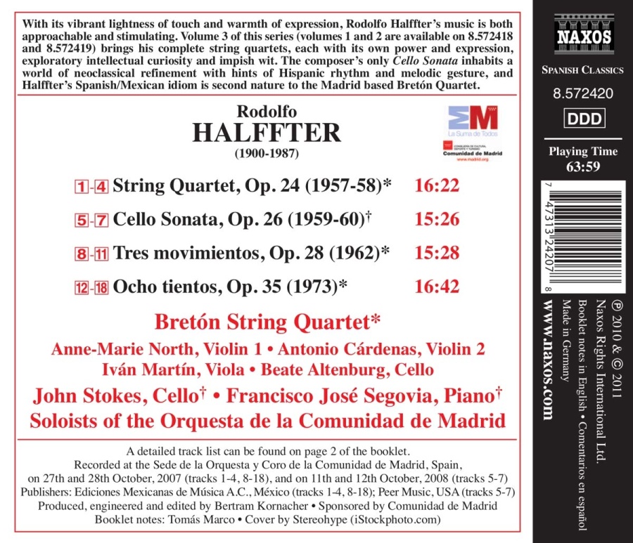 HALFFTER: Chamber Music, Vol. 3 - String Quartet, Cello Sonata, 3 Movements, 8 Tientos - slide-1