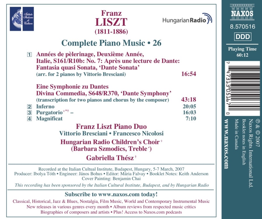 Liszt:  Music for Two Piano Music Vol. 26,  Dante Symphony, Dante Sonata - slide-1