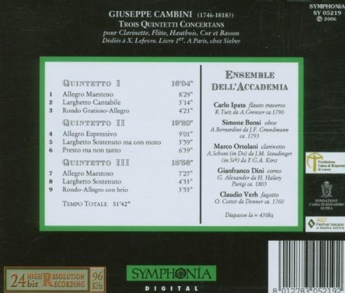 CAMBINI Giuseppe - Trois Quintetti Concertans pour Clarinette, - slide-1
